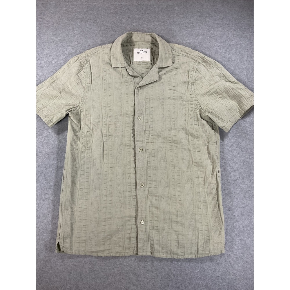 Hollister Mens Sage Green Textured Seersucker SS Button Up Shirt M 2531